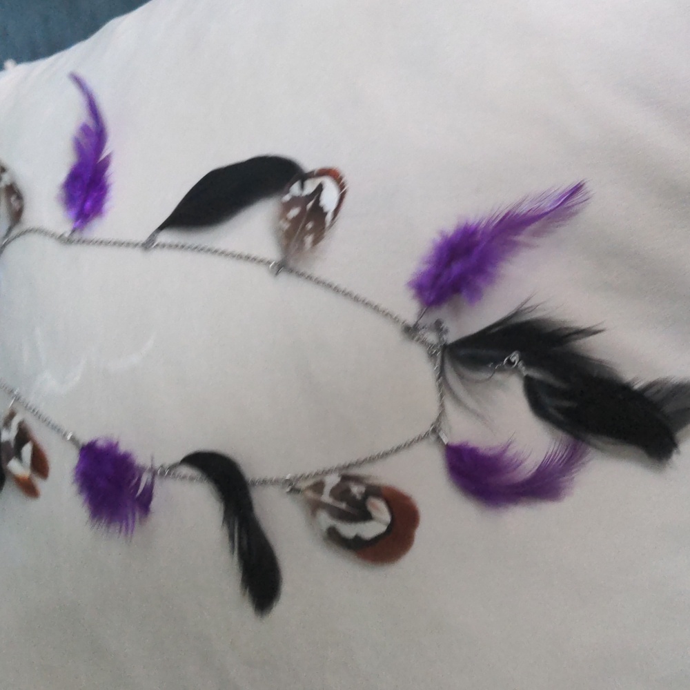 Feather Earrings Necklace, Purple & Black Accents, Goth, Holiday, New, Festival